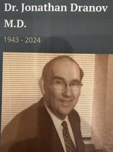 Portrait of an elderly man labeled M.D., 1943-2024.