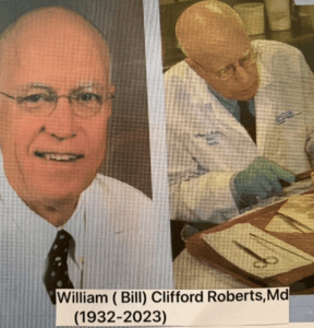 Portrait and action shot of a scientist in a lab coat.
